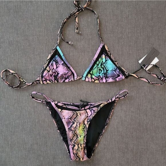 Kendall & Kylie Women's Mesh Trim Tie Dye Snake Triangle Bikini Set Size… - Picture 1 of 16
